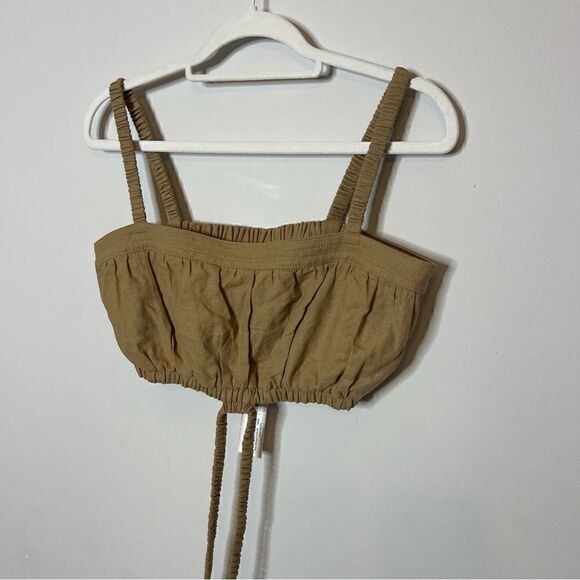 NWT Jonathan Simkhai Clay Washed Linen Ruched Crop Top Large - Picture 6 of 10